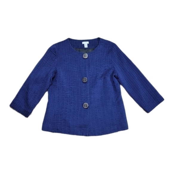 Chico's Textured Button Front 3/4 Sleeve Cropped Mandy Jacket Blue size Small - Picture 1 of 10
